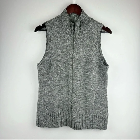 J. Jill Women's Gray Marbled Wool Alpaca Blend Zip Sweater Grandpa Cottage M - Picture 2 of 7